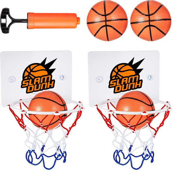 Gejoy 7 Pieces Mini Basketball Hoop Set Includes 2 Pieces Mini Basketball Hoop with 4 Pieces Balls and Inflation Pump for Bedroom Bathroom Toilet Office Desktop Basketball Game Favors