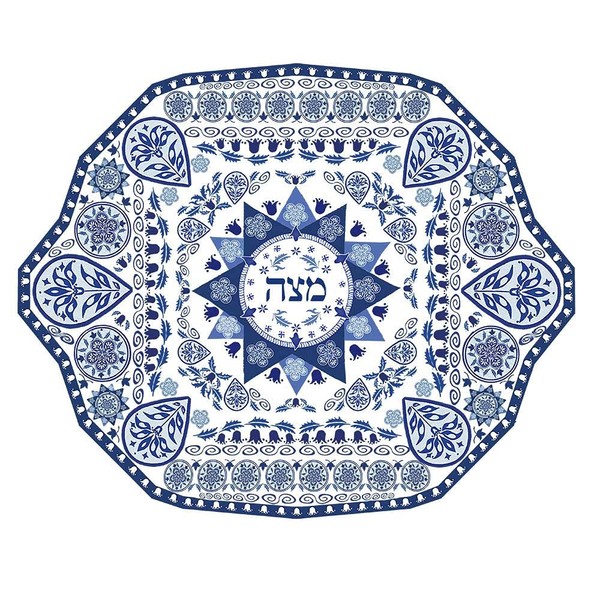 Aviv Judaica Passover Seder Matzo Plate Ornate Renaissance Pattern by Artist Jessica Sporn - 10.5" Square Matzah Tray with Artistic Floral Design