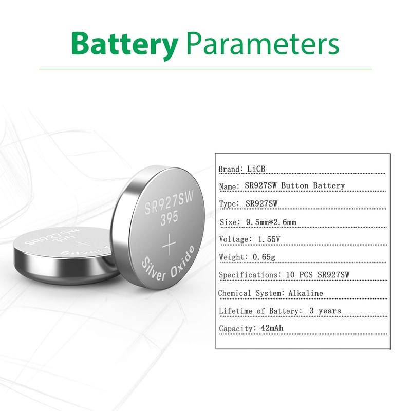 LiCB 10 Pack 395 SR927SW 399 Watch Battery,Long-Lasting & Leak-Proof,High