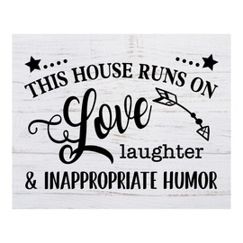House Runs on Love - Funny Family Wall Art, This Beautiful Rustic Inspirational Wall Art Is Perfect Decoration For Home, Office, Welcome, Living Room, or Farmhouse, Great Gift Of Fun, Unframed- 10x8