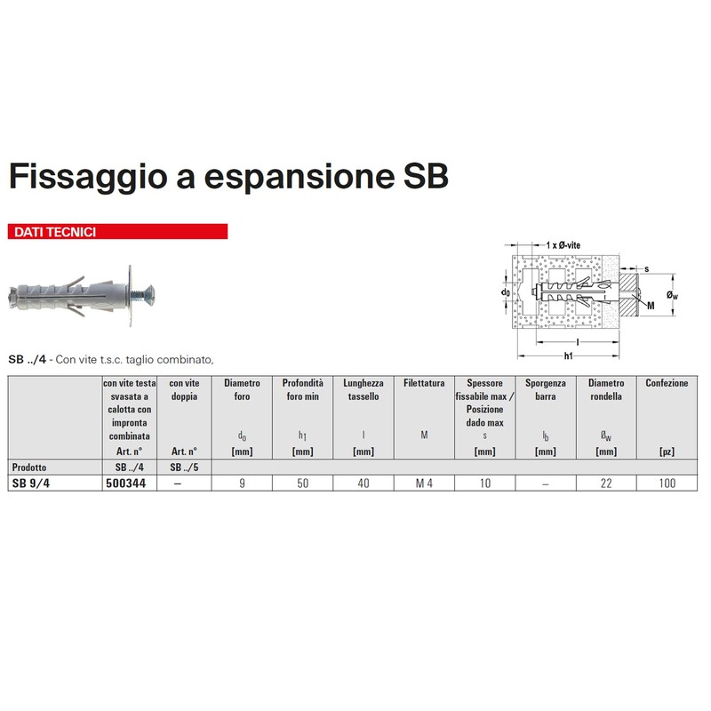 Fischer Pack of 20 SB 9 Dowels with Screw M4