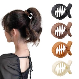 Boxkat 4 Pcs Matte Diagonal Stripe Ponytail Buckle Hair Clip High Ponytail Claw Clip Nonslip Shark Clips Hair Styling Accessories for Women Girls