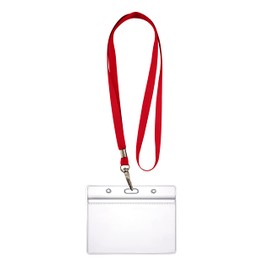 WEBBOMB ID Card Holder Zip Card Holder Flexible Horizontal Waterproof for 1-2 ID and Cards Name Tags ID Card Protective Cover 0.80 mm Transparent + 360° Lanyard (Red)