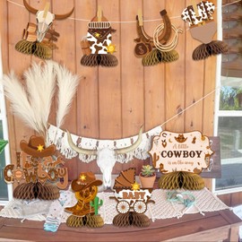 Wonmelody Cowboy Baby Shower Decoration Cowboy Baby Shower Honeycomb Centerpiece Cowboy Baby Shower Table Decor It's A Cowboy Decor Little Cowboy Is on The Way Cowboy Rodeo Decor Birthday Baby Shower