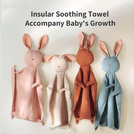 insular Bunny Lovey Blanket for Boys and Girls, Organic Cotton Muslin Security Blanket for Babies, Soft Breathable Lovie Soothing Towel for Newborn and Infant, Caramel