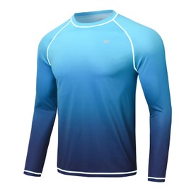 Huayuzh Rashguard - Maglietta UV da uomo, a maniche lunghe, ad asciugatura rapida, traspirante, surf, pesca, escursionismo, 1 colore sfumato blu, XXXXL