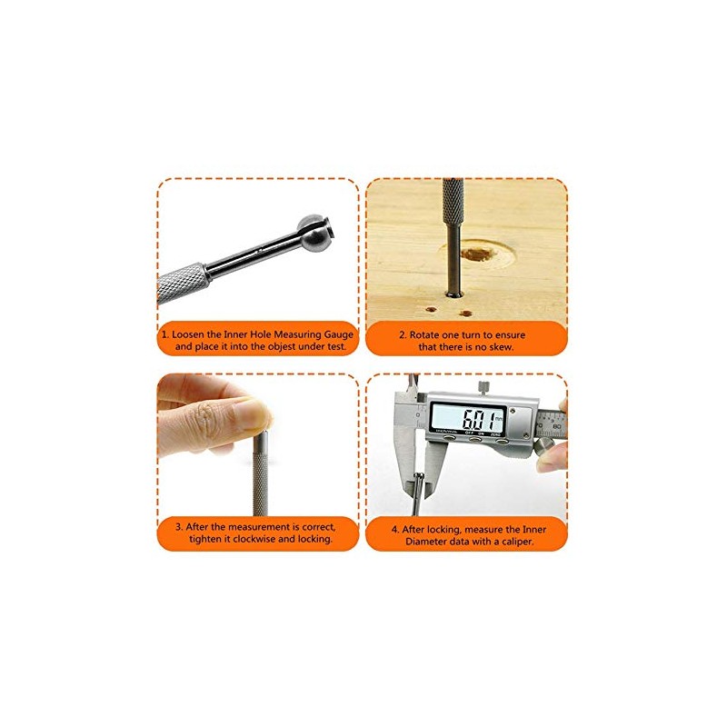 4pcs Telescopic Bore Gauge Set, 3-13 mm Adjustable Small Hole