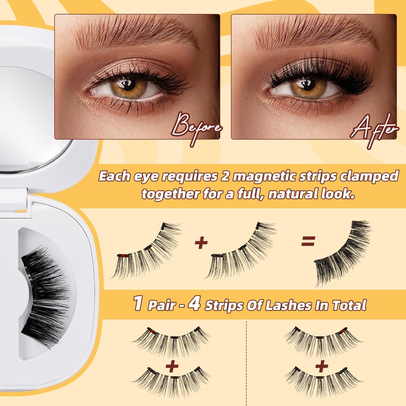 QUEWEL Magnetic Lashes Natural Look, 1 Pair Reusable Magnetic Eyelashes