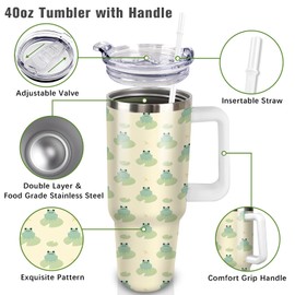 puhnhsv 40 oz Frog Tumbler With Handle and Straw, 40oz Insulated Stainless Frog Tumbler Coffee Travel Mugs Cup Water Bottle Frog Lovers Gifts for Women Girls