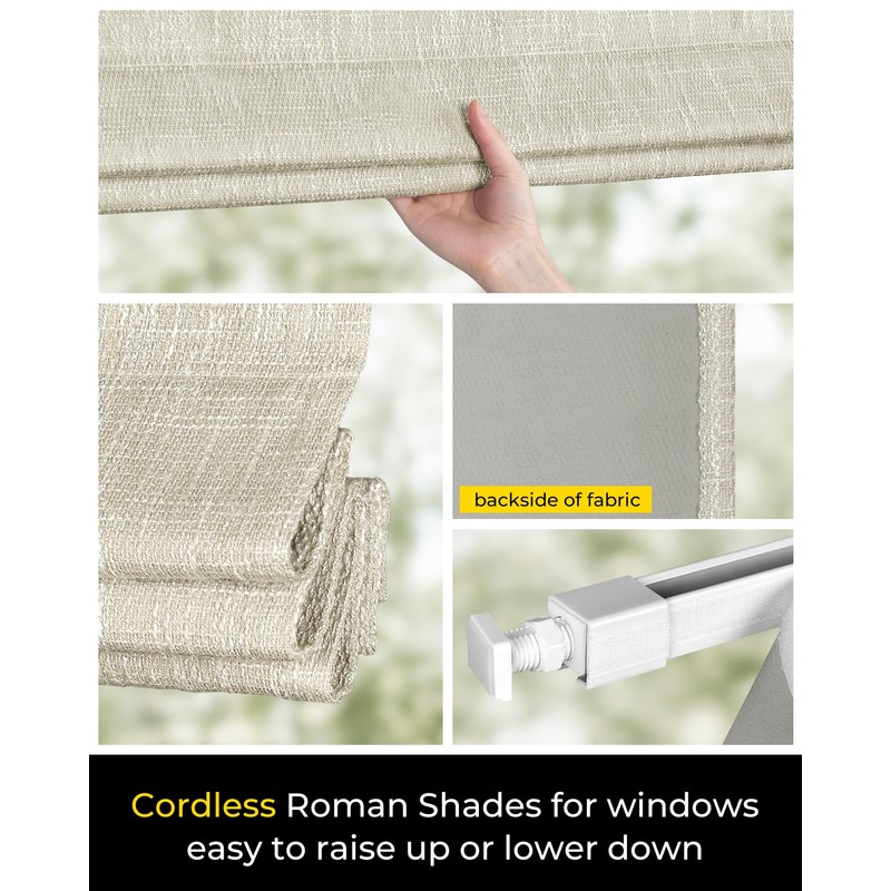 No Tools No Drill Cordless Roman Shades for Indoor Windows