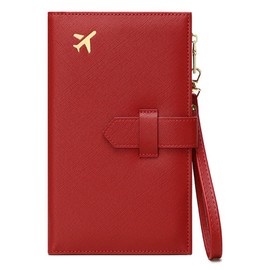 HOGESA Caja de Pasaporte, Portadocumentos de Viaje RFID Prueba de Agua, Gran Capacidad con Cremallera Impermeable, Viaje Accesorios Mujer,Caja de Tarjeta de Visita Bolsa-Rojo