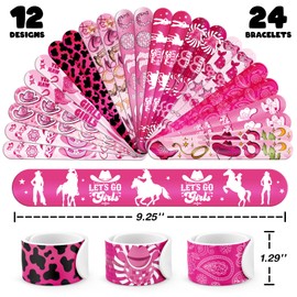 BOIKOKY 60 PCS Cowgirl Party Favors Set - 36 Temporary Tattoos Sticker & 24 Slap Bracelets for Kids, Perfect for Birthday Parties, Classroom Rewards and Gifts
