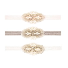 Nishine Girls White Rhinestone Flower Headband Pack Baby Christening Baptism Headband for Baby Shower Wedding Hair Accessories (Knot-3 Pack)