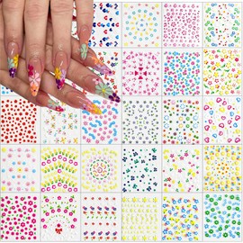 30 Sheets Flower Nail Art Stickers Colorful Nail Decals Floral Leaf Nail Stickers for Nails Art Design 3D Self Adhesive Manicure Supplies Charm for Women Girls Nail Decoration
