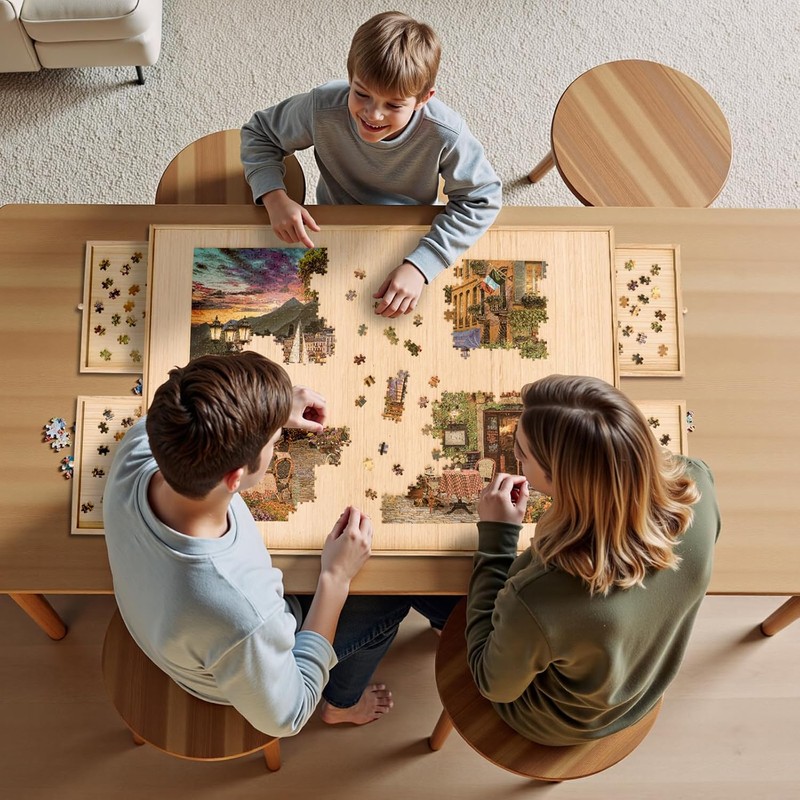 TEAKMAMA 27.6" H Tall 1500 Piece Puzzle Table with Legs,