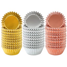 Elcoho 600 Pieces 1.25 Inch Mini Foil Metallic Cupcake Liners Muffin Paper Cases Baking Cups, Gold, Silver and Rose Gold