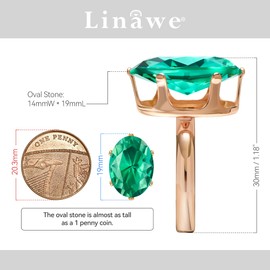 Linawe Turquoise Green Cubic Zirconia Rings for Women, Rose Gold Imitation Diamond Chunky Rings, Adjustable Moissanite Birthstone Crystal Rhinestone Prom Costume Jewellery
