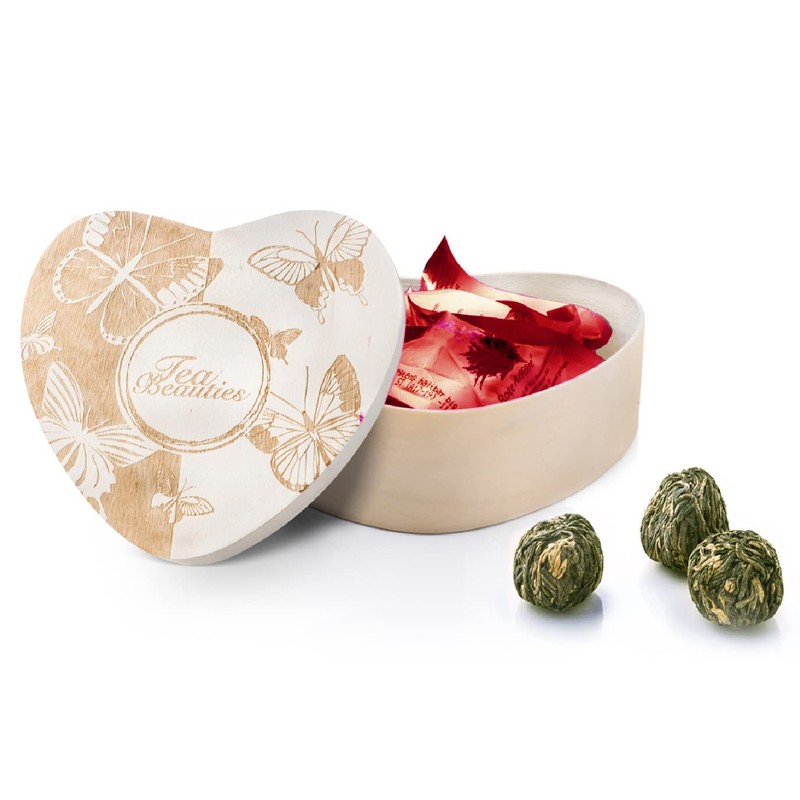 Creano Blooming Tea Gift Set in Heart Shaped Wooden Box