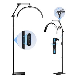 KARITE Half Moon Light for Lash Tech, LED Floor Lamp for Eyelash Extensions with Phone Holder, Adjustable Angle(3 Joints) & Height Desk Lamp for Nail Tch, 3000-6500K for Reading Makeup Tattoo