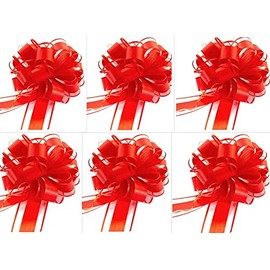 CaPiSo 18 cm Large Pull Bow Drawstring Poly Ribbon Decorative Bow Gift Bow for Gifts for Bags Sugar Bags Crafts Decorating Decorating (Red, Pack of 6)