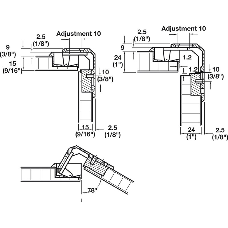 Hafele America 343.90.710 Pie-Cut Corner Cabinet Hinge, 78 Degree Opening