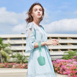 Viverte Mini Zip Around Keychain Wristlet Wallets Small Portable Dual Pouch Wristlet Detachable Coin Purse Pocket, Light Green, Solid Color