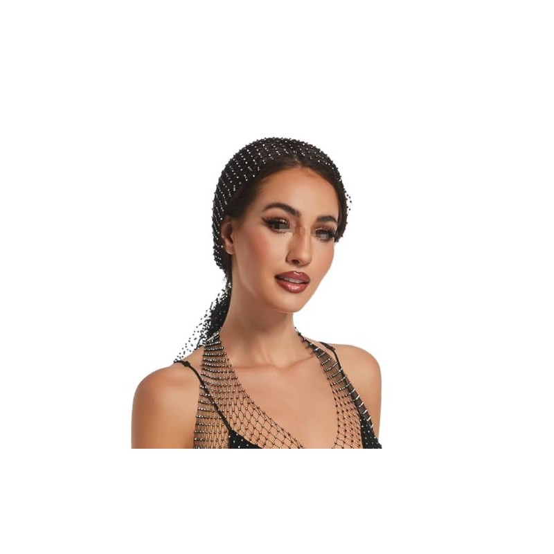 Mesh Rhinestone Head Scarf Glitter Mesh Headband Headwrap Stretchy Sparkly