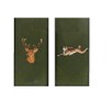 Two 40cm Square cotton embroidered green handkerchiefs with a stag