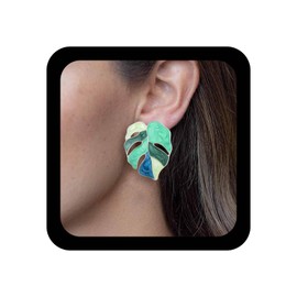 Allereya Boho Palm Leaf Stud Earrings Green Leaves Stud Earrings Enamel Leaf Earrings Monstera Leaves Earrings Jewelry for Women