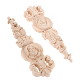 MUXSAM 4Pcs Wood Carved Applique Mouldings Onlay for Decoration Furniture Decals Corner Leaf Pattern Decorative Frame Decor for Desk Doors Cabinet 19x5.5cm