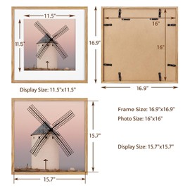 Vivelove Oak Wood 16"x16" Picture Frames Matted to 12"x12" Set of 3-16x16 Frames for Wall, Square Frames with Mat, Square Matted Picture Frames 16x16,Poster Sized Frame to Fit 16x16 Picture