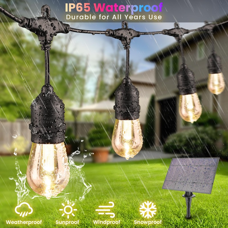 Larkvue 100FT(2x50FT) RGB Solar Outdoor String Lights with Remote, Multicolor&Warm