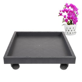 DOITOOL 14.2 Inch Square Plant Saucer with Wheels, Heavy Duty Plastic Rolling Plant Stand Flower Pot Tray for Indoor and Outdoor Use Mobile Planter Holder for Garden Patio Balcony Deck (Grey)