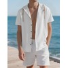 QOSOQ Men's Cotton Linen Shirts Short Sleeve Casual Sweatshirts Button