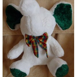 Christmas Elephant .. Stuffed Animal..All White with Green Ears & Feet