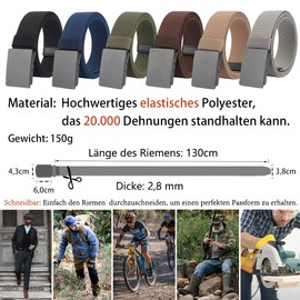 LionVII Elastic Belt for Men Work Nylon Canvas with Metal Buckle 130 cm, coffee