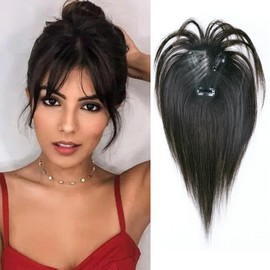 ISTGIFT Hair Toppers for Women Real Human Hair, Bangs Hair Clip 360° 3D Cover Wispy Fake Clip in Bangs Hair Extensions, Hair Topper Hair Pieces for Women (Natural Black)