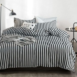Cottonight Black and White Comforter Set King Black Stripes Bedding Comforter Set Cotton Vertical Modern Comforter Set with 2 Pillowcases Lightweight Soft Comfy