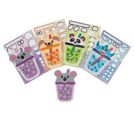 4 3/4" x 6 1/2" Make-a-Character Boba Tea Animal Sticker Sheets - 12 Pc.
