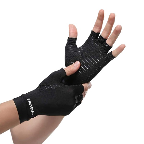 RiptGear Compression Gloves for Women and Men for Arthritis (Pair) - Women's and Mens Gloves for Hand Pain - Compression Gloves Men and Women - Golf Bowling Cycling Tennis and Gaming (Large)