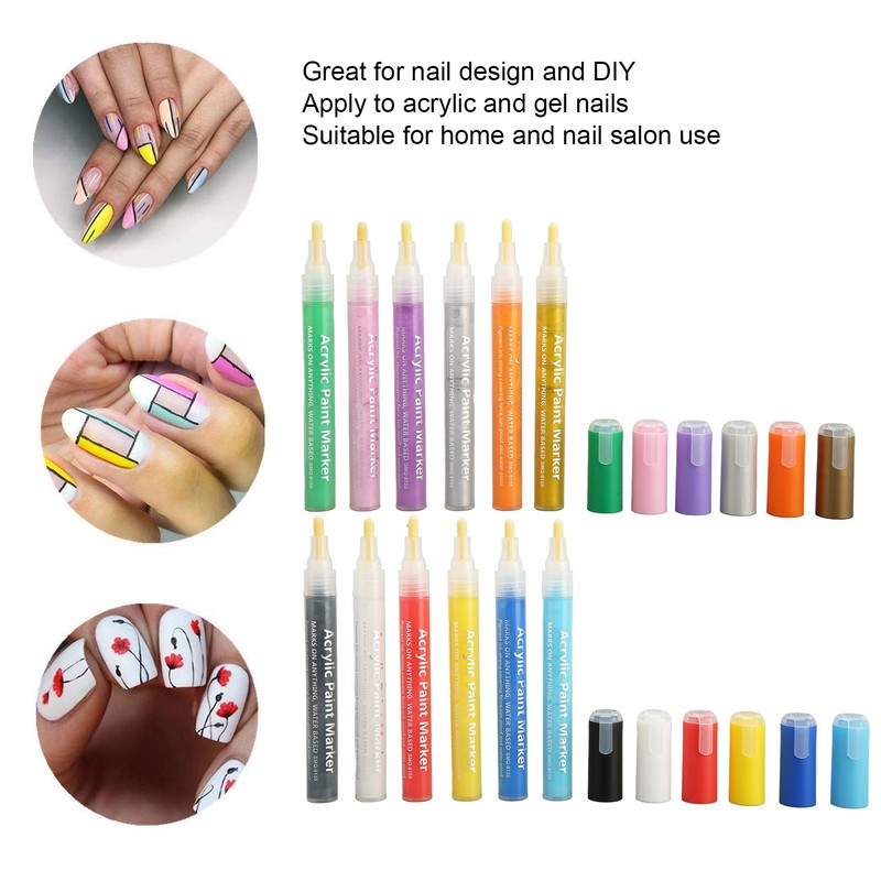 12pcs Nail Polish Pens Multiple Colors Quick Drying DIY Nail