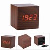 6x6x6cm Wooden Electronic Digital Alarm Desk Clock Temperature LED Display