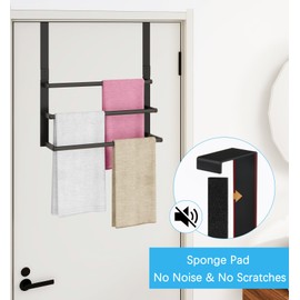 16Inch Over The Door Towel Rack, DOKU Stainless Steel Door Towel Hanger, Over Door Towel Holder with 3 Tier Towel Bars, Over Door Towel Storage for Bathroom, Matte Black