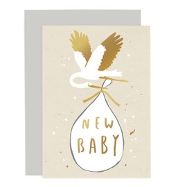 Old English Co. New Baby Stork Card - A6 | Newborn Baby Greeting Cards for Boys & Girls | Congratulations for New Mum, Dad & Parents | For Baby Shower, Pregnancy Announcement or Milestone