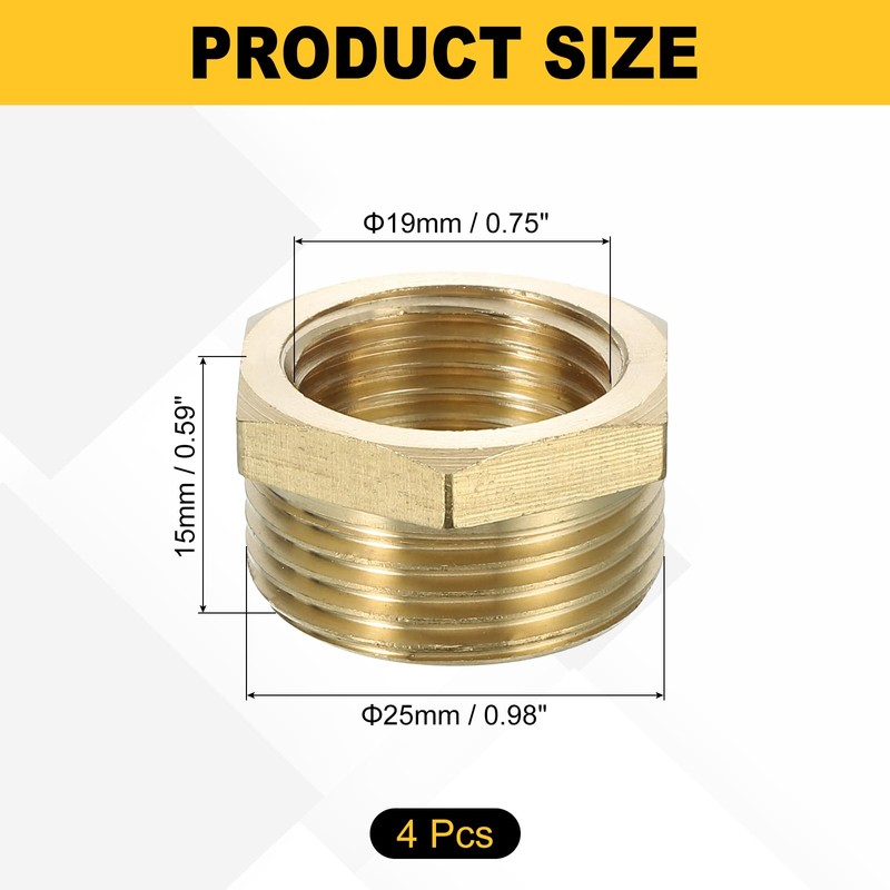sourcing map 2Pcs G3/4 Male x G1/2 Female Brass Reducer