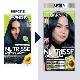 Garnier Hair Color Nutrisse Ultra Color Nourishing Creme, BL21 Blue Black (Blackberry Mojito) Permanent Hair Dye, 1 Count (Packaging May Vary)