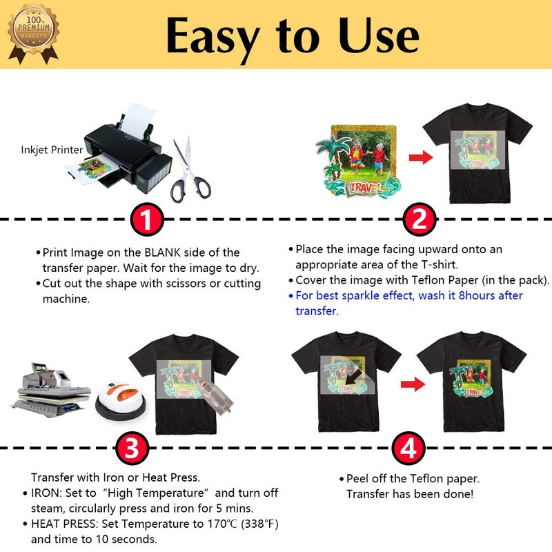 TransOurDream Glitter Iron on Heat Transfer Paper for T Shirts