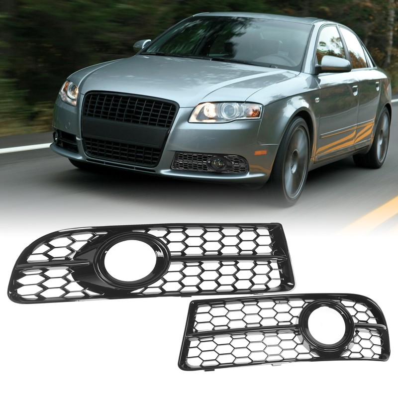 1 Pair Front Fog Lamp Grille Bezel 8E0807681F Glossy Black