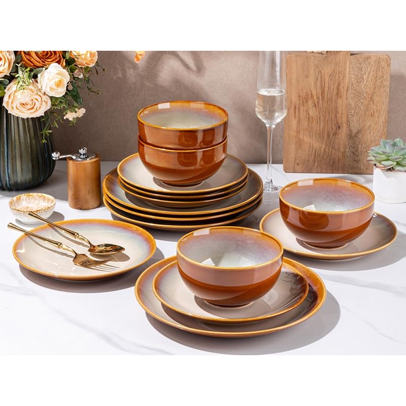 LERATIO Ceramic Dinnerware Sets for 4, Coupe Plates and Bowls