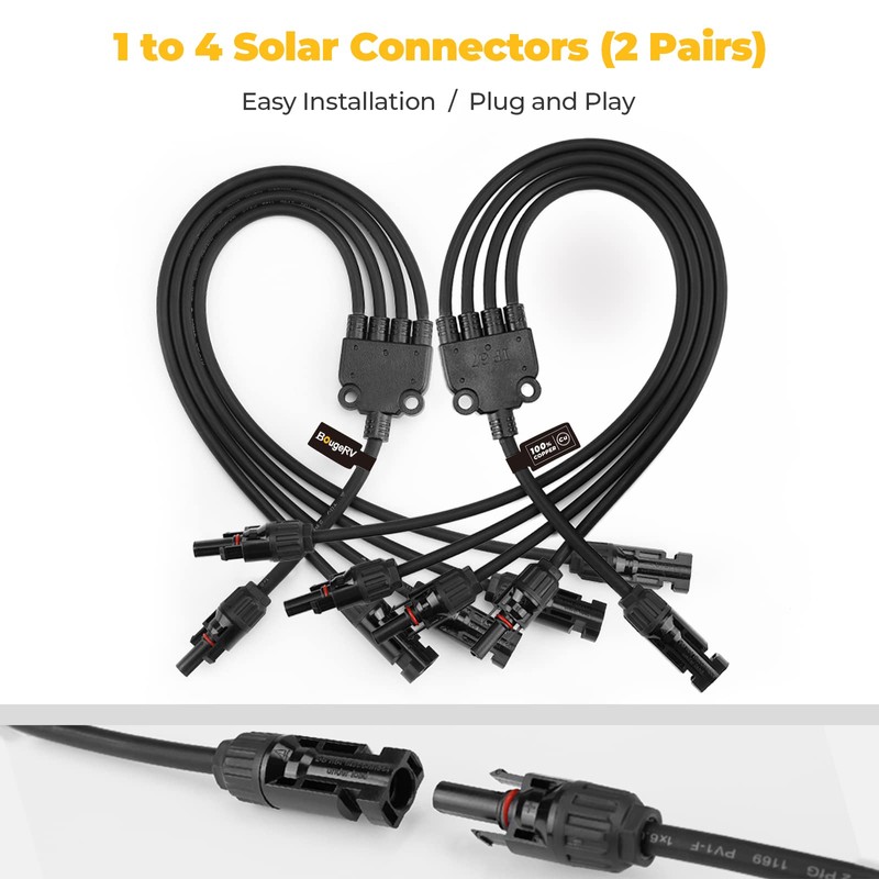 BougeRV Solar Y Branch Connectors Extra Long Solar Panel Parallel